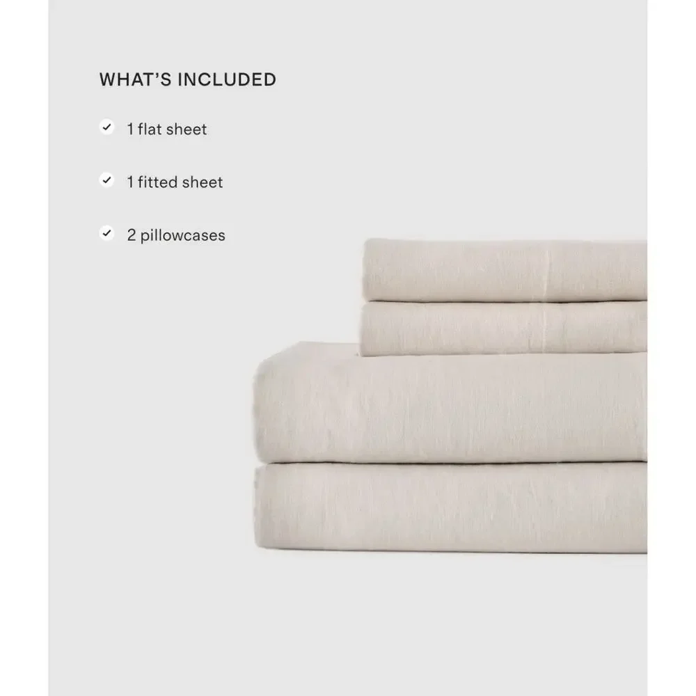 NEW Quince QUEEN European Linen Sheet Set 4 Pc LATTE $224